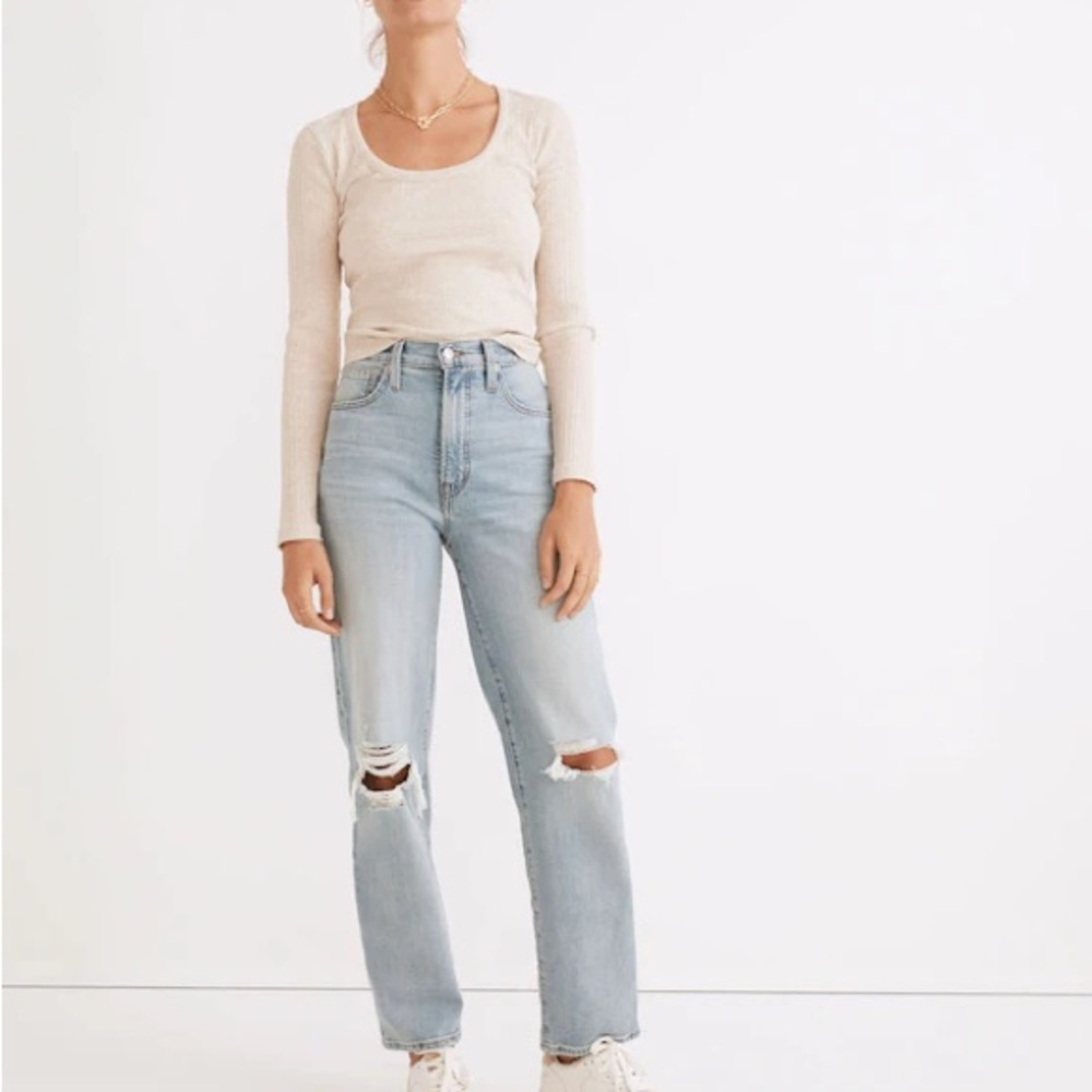 Madewell The Perfect Vintage Straight Denim Jeans Women’s 25 Danny Wash Knee Rip - Picture 5 of 13